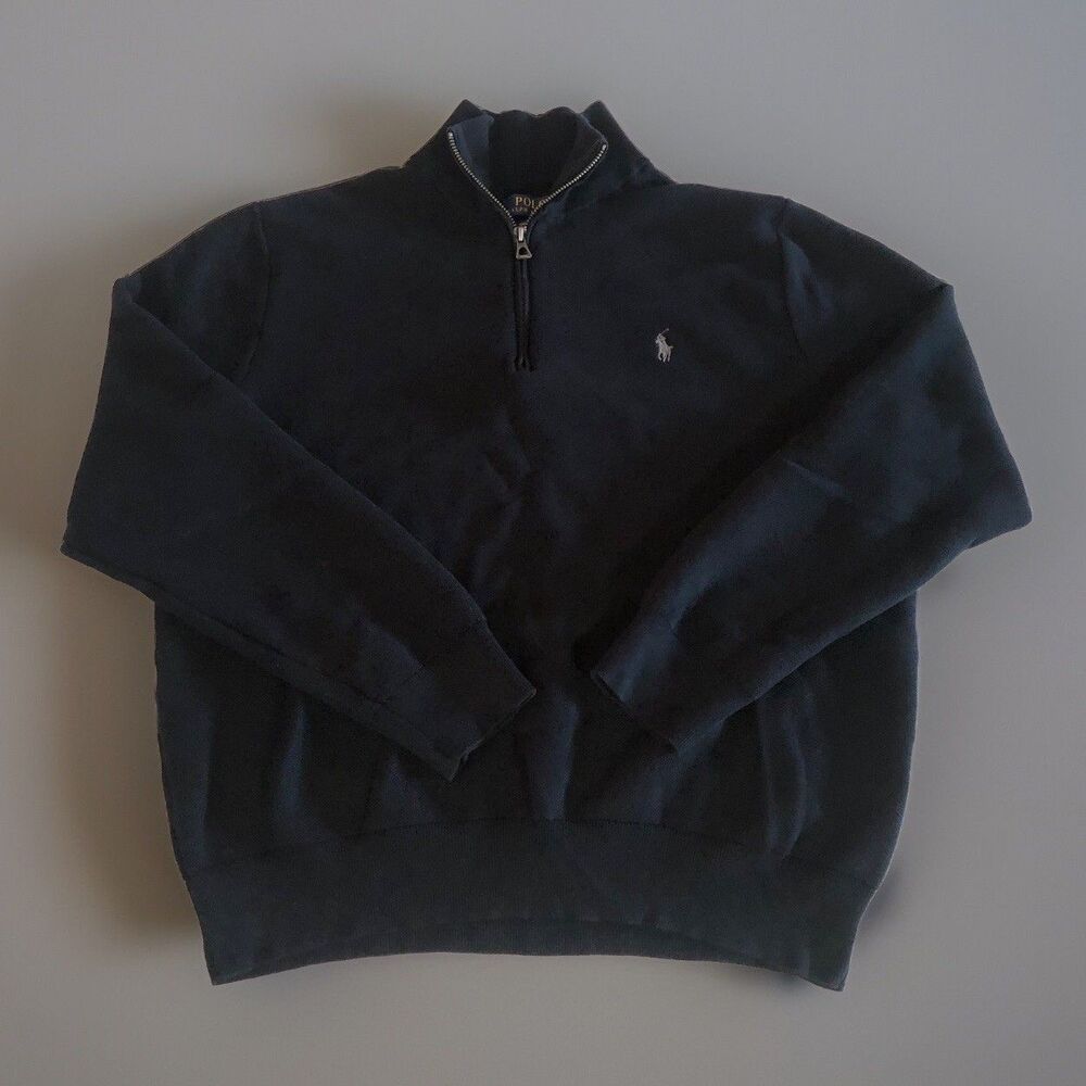 Polo Ralph Lauren Mens Dark Navy Blue Pima Cotton 1/4 Zip Pullover Sweater XL